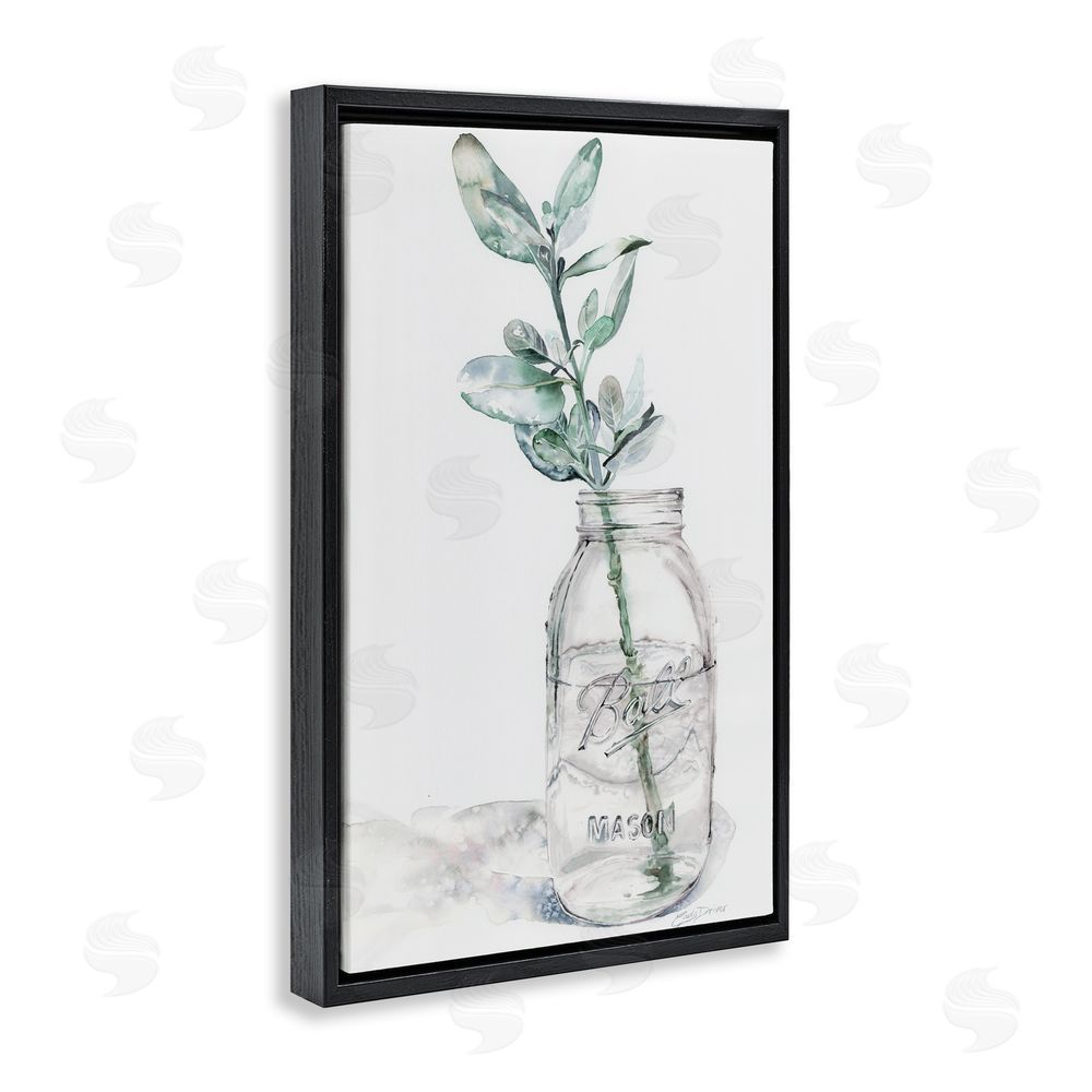 Cady Driver Minimal Herb in Glass Jar Black Floating Frame Canvas Wall Art Print