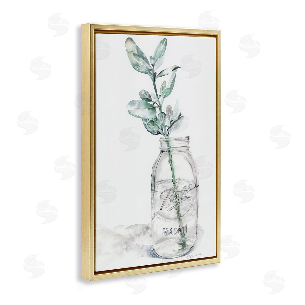 Cady Driver Minimal Herb in Glass Jar Gold Floating Frame Canvas Wall Art Print