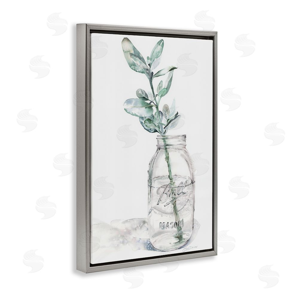 Cady Driver Minimal Herb in Glass Jar Gray Floating Frame Canvas Wall Art Print