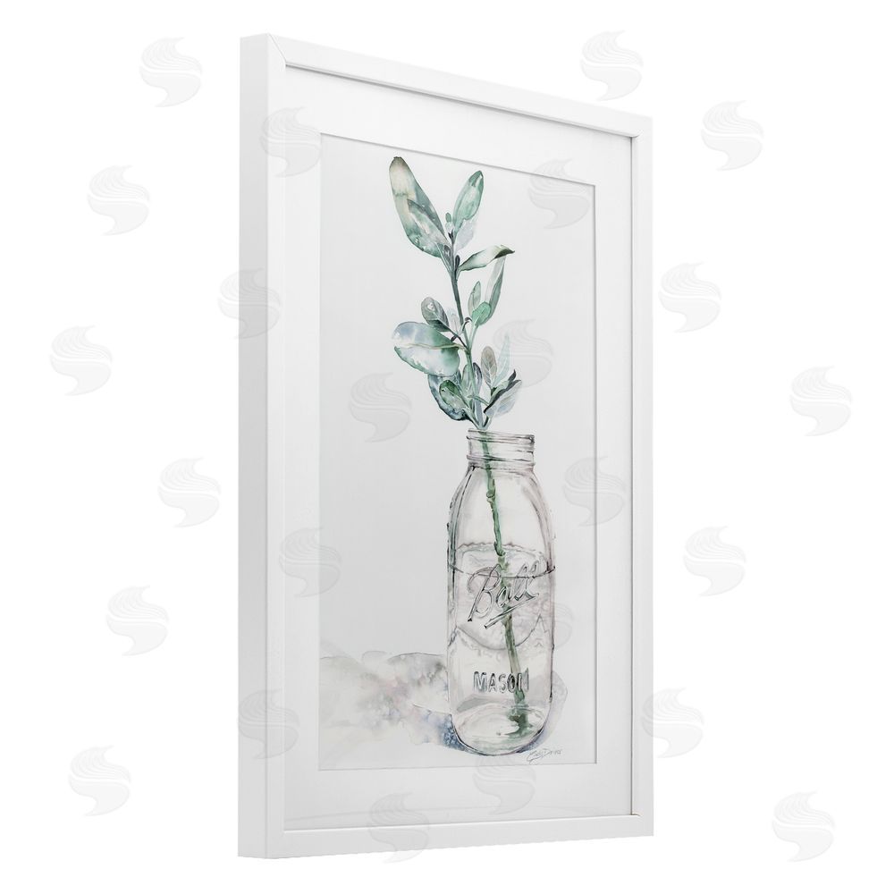 Cady Driver Minimal Herb in Glass Jar White Framed Print Under Glass with Mat Wall Art