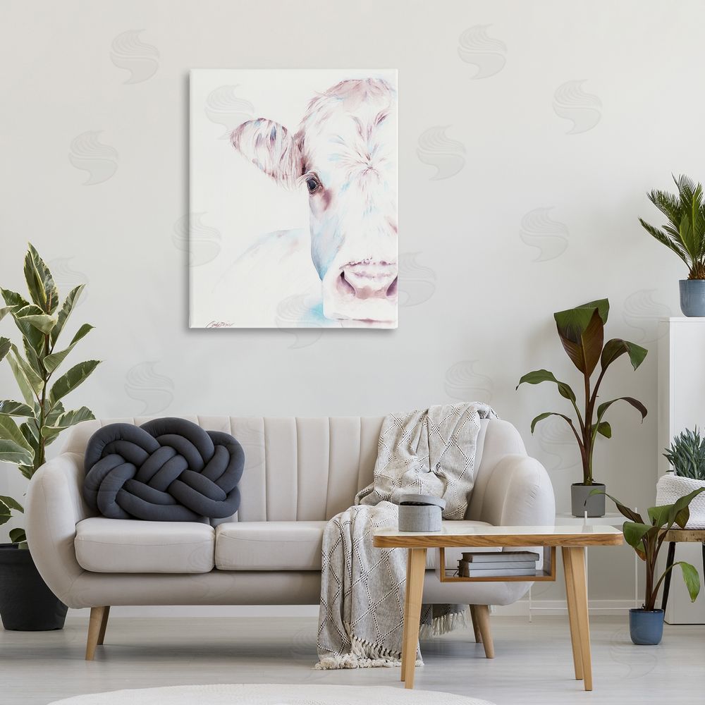 Cady Driver Gentle White Cow Portrait Canvas Art on Wall