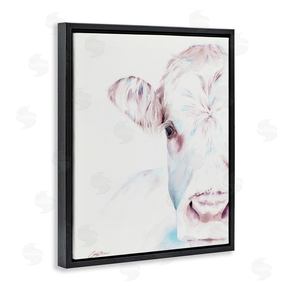 Cady Driver Gentle White Cow Portrait Black Floating Frame Canvas Wall Art Print