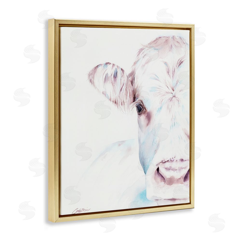 Cady Driver Gentle White Cow Portrait Gold Floating Frame Canvas Wall Art Print