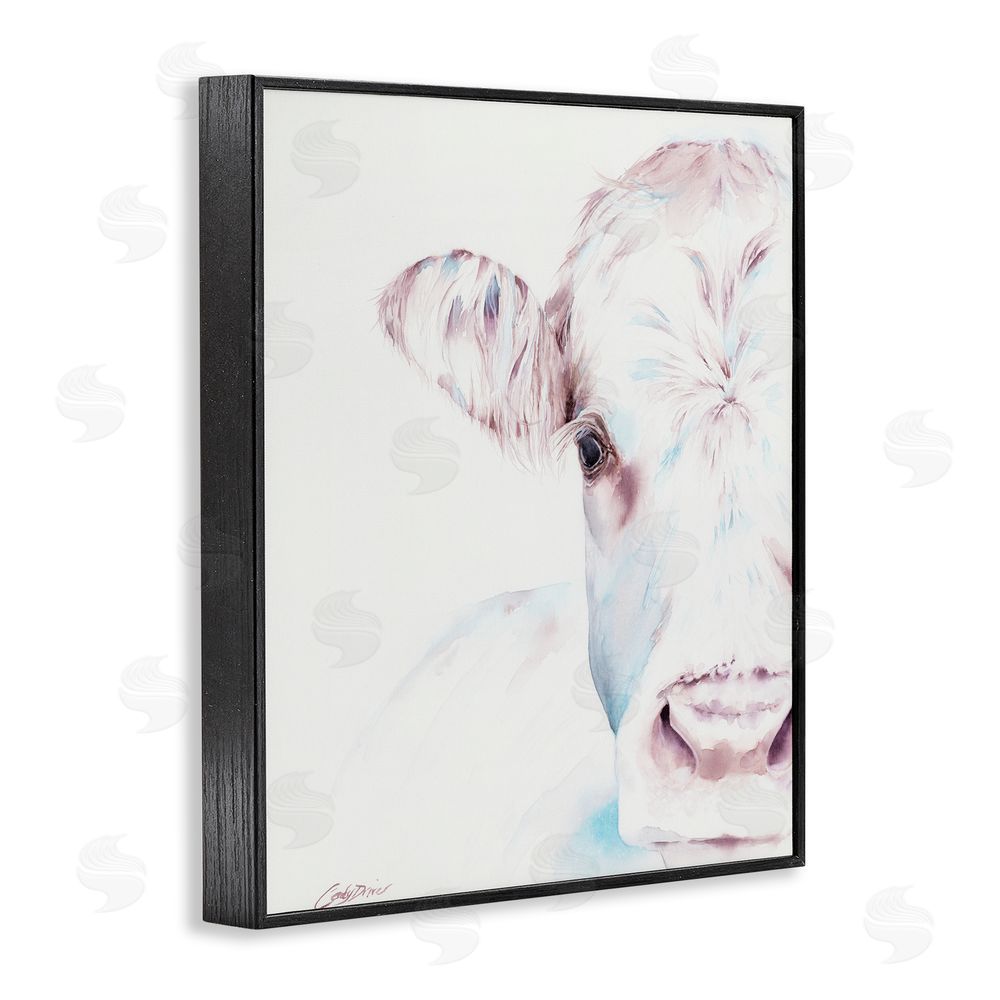Cady Driver Gentle White Cow Portrait Black Framed Giclee Wall Art Print