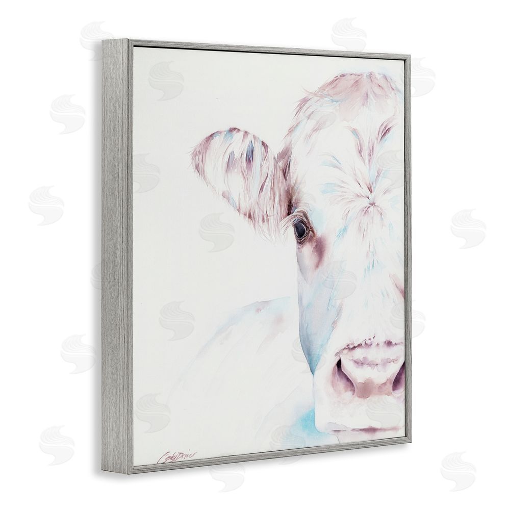 Cady Driver Gentle White Cow Portrait Gray Framed Giclee Wall Art Print