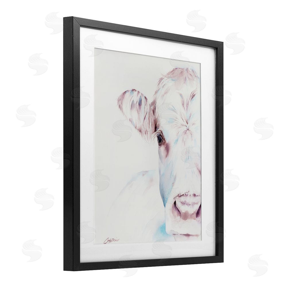 Cady Driver Gentle White Cow Portrait Black Framed Print Under Glass with White Mat Wall Art