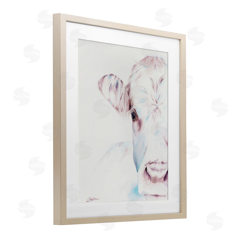 Cady Driver Gentle White Cow Portrait Birch Framed Print Under Glass with White Mat Wall Art