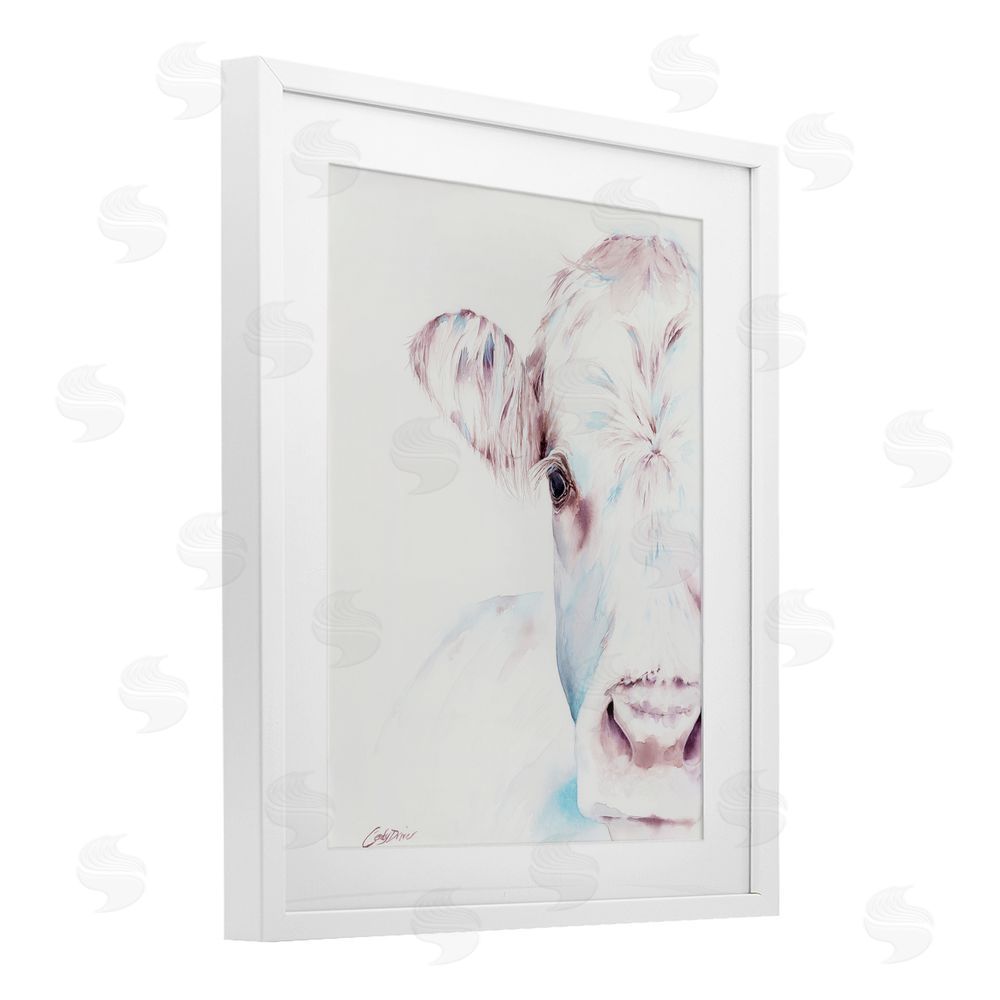 Cady Driver Gentle White Cow Portrait White Framed Print Under Glass with Mat Wall Art