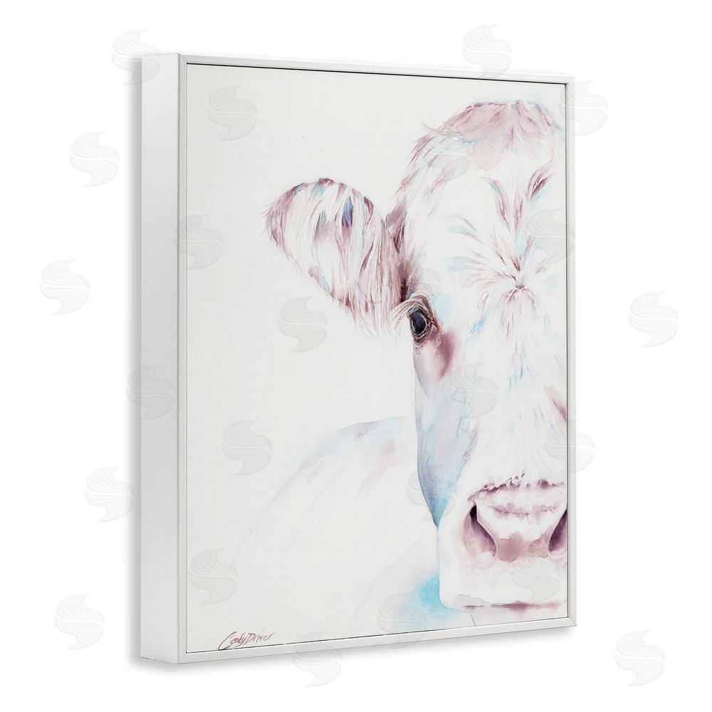 Cady Driver Gentle White Cow Portrait White Framed Giclee Wall Art Print