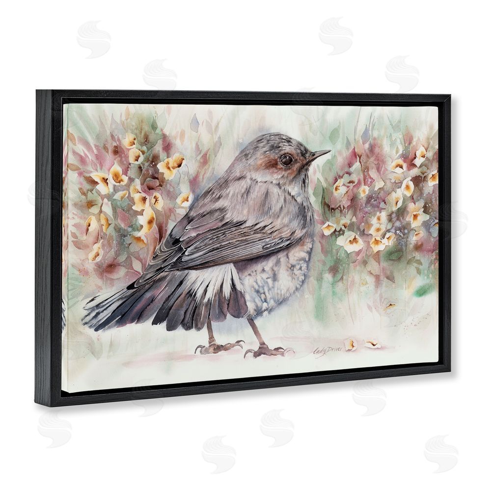 Cady Driver Peaceful Spring Bird & Flowers Black Floating Frame Canvas Wall Art Print