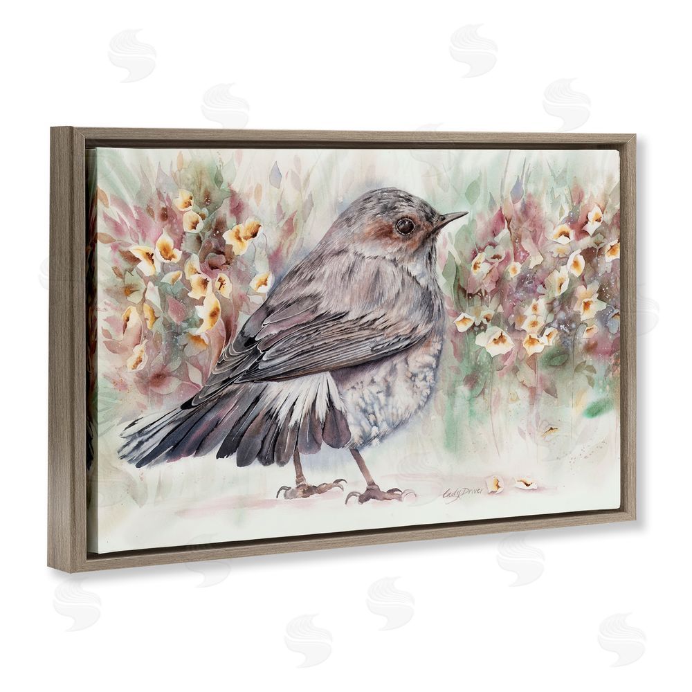 Cady Driver Peaceful Spring Bird & Flowers Brown Floating Frame Canvas Wall Art Print