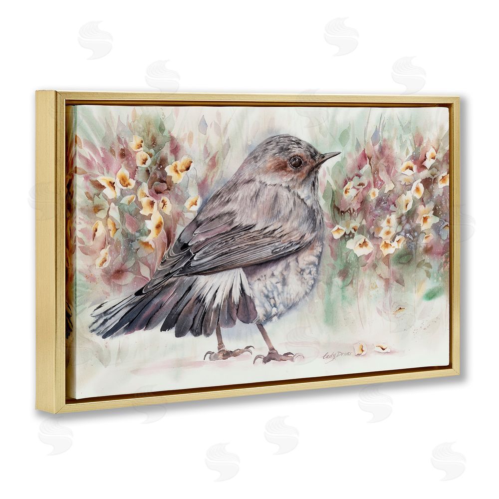 Cady Driver Peaceful Spring Bird & Flowers Gold Floating Frame Canvas Wall Art Print