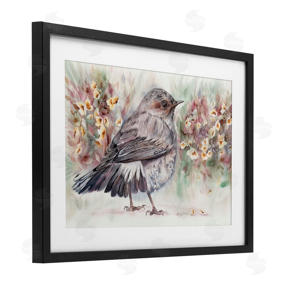 Cady Driver Peaceful Spring Bird & Flowers Black Framed Print Under Glass with White Mat Wall Art