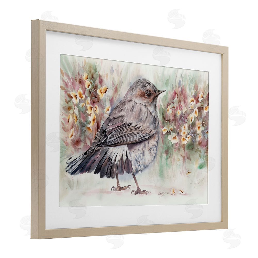 Cady Driver Peaceful Spring Bird & Flowers Birch Framed Print Under Glass with White Mat Wall Art