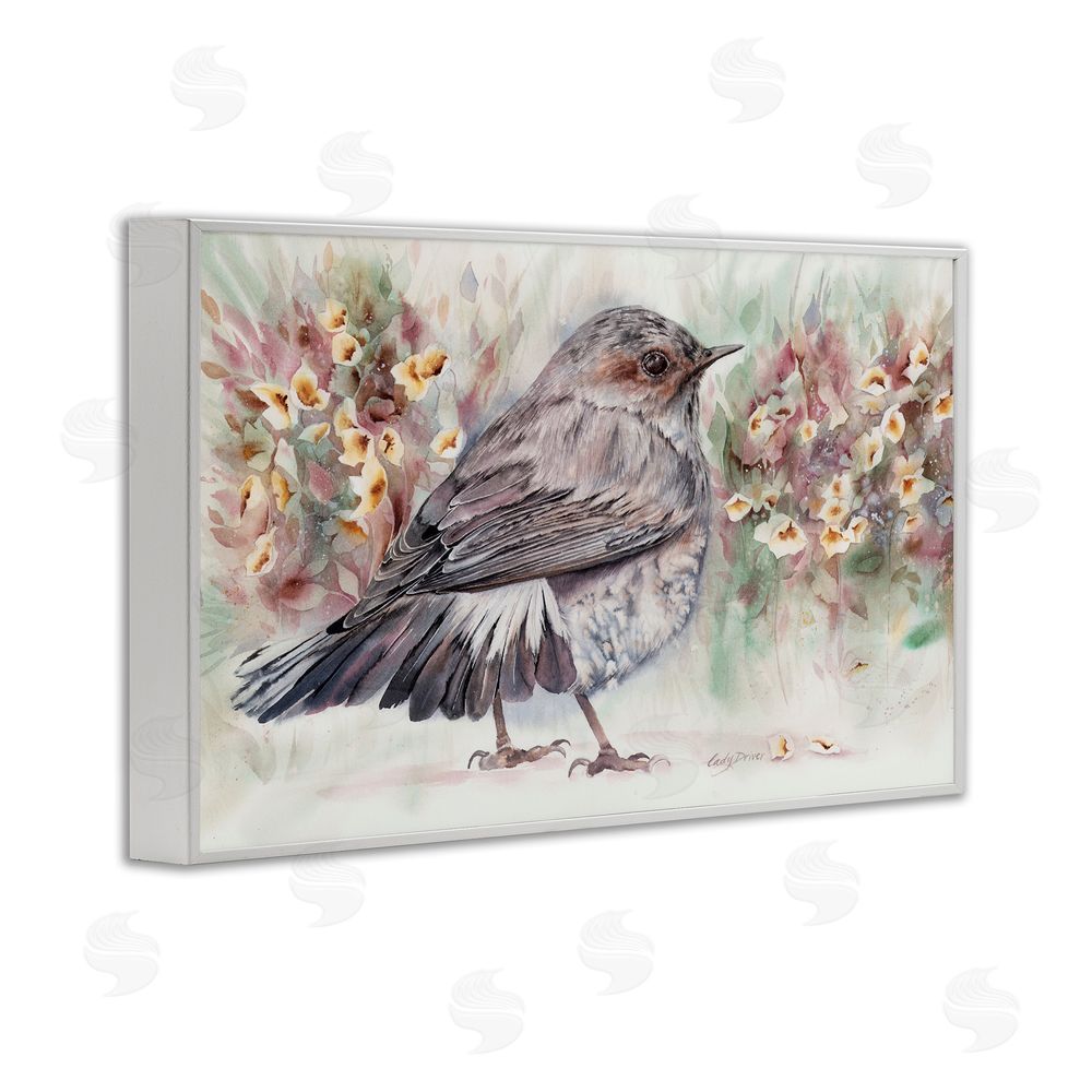 Cady Driver Peaceful Spring Bird & Flowers White Framed Giclee Wall Art Print