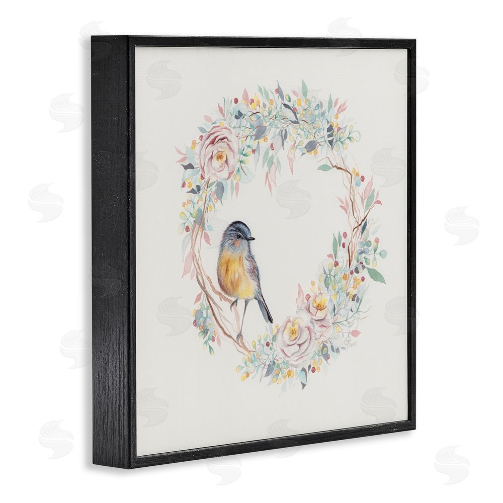 Cady Driver Spring Bird on Flower Wreath Black Framed Giclee Wall Art Print