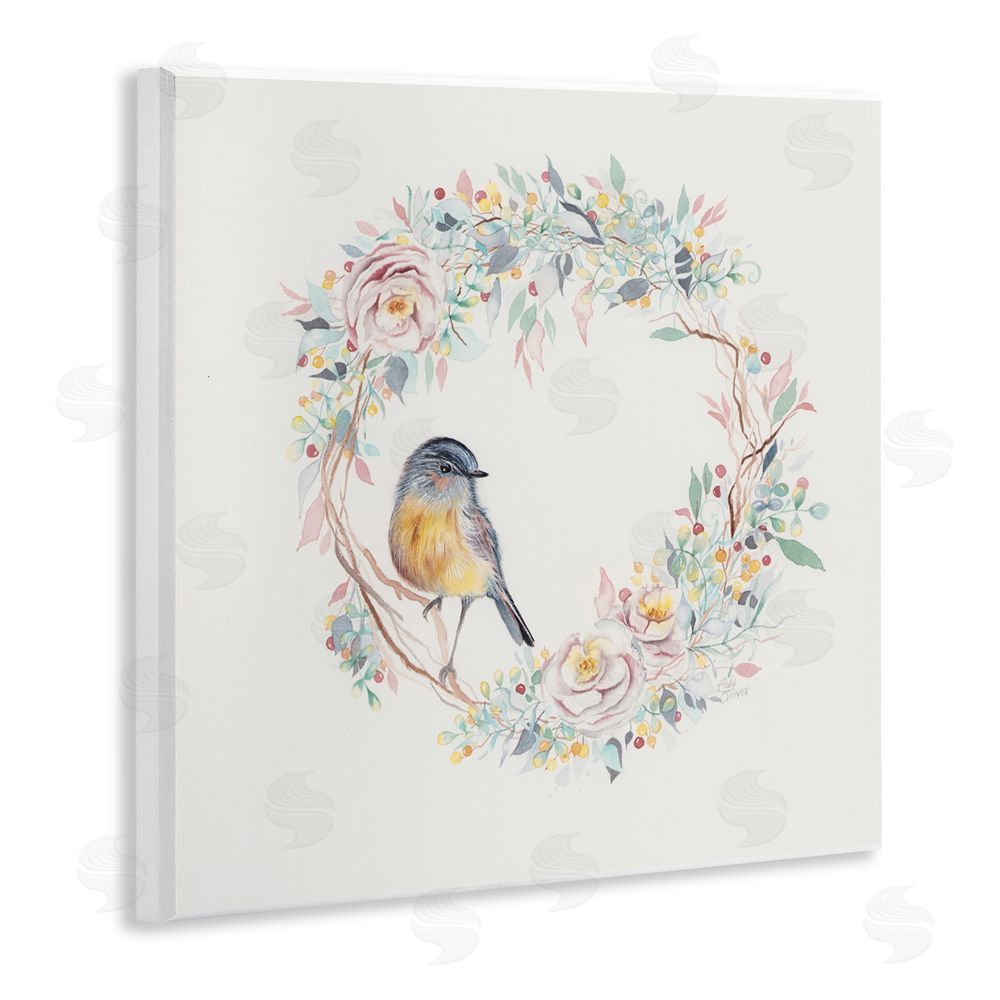 Cady Driver Spring Bird on Flower Wreath Wall Plaque Art Print
