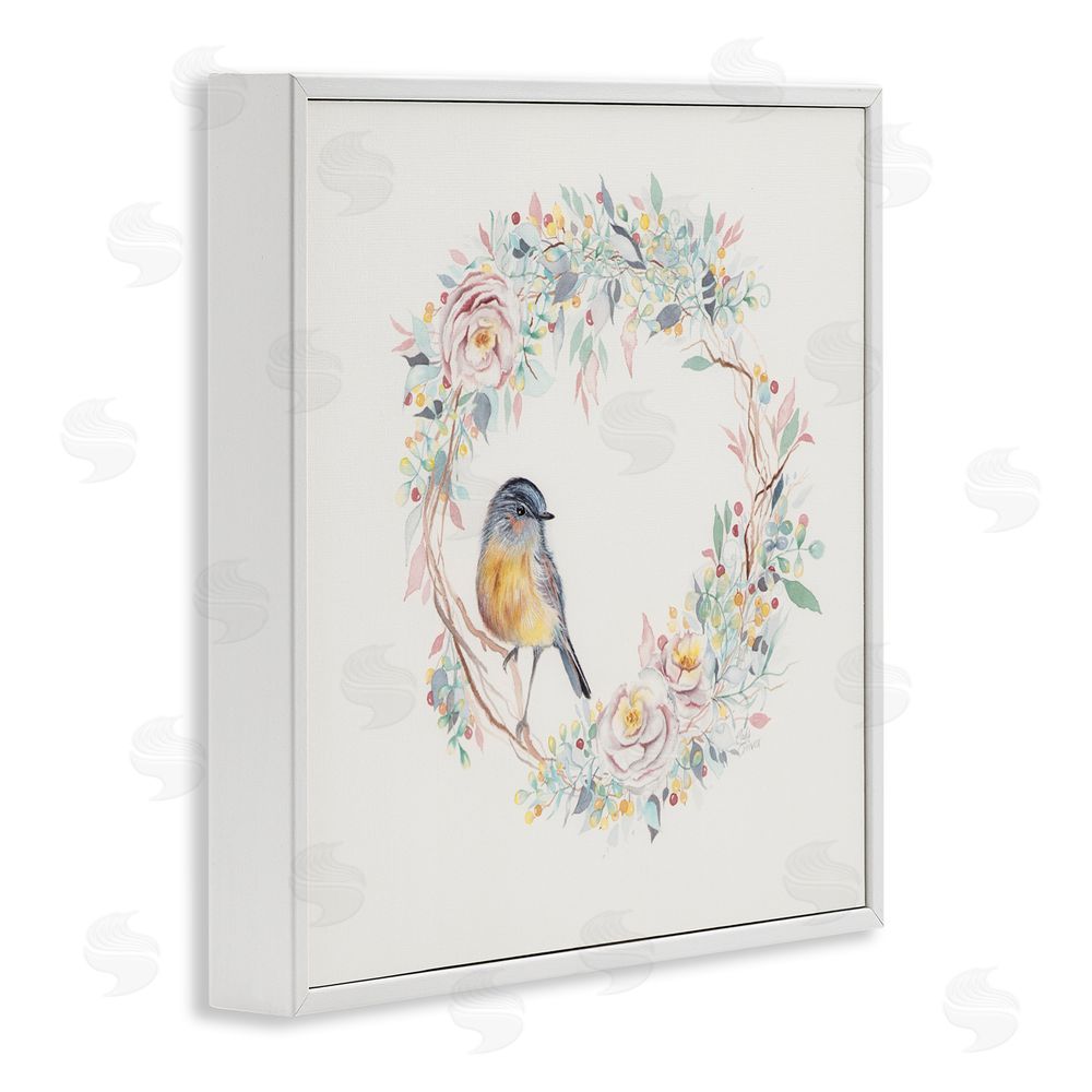 Cady Driver Spring Bird on Flower Wreath White Framed Giclee Wall Art Print