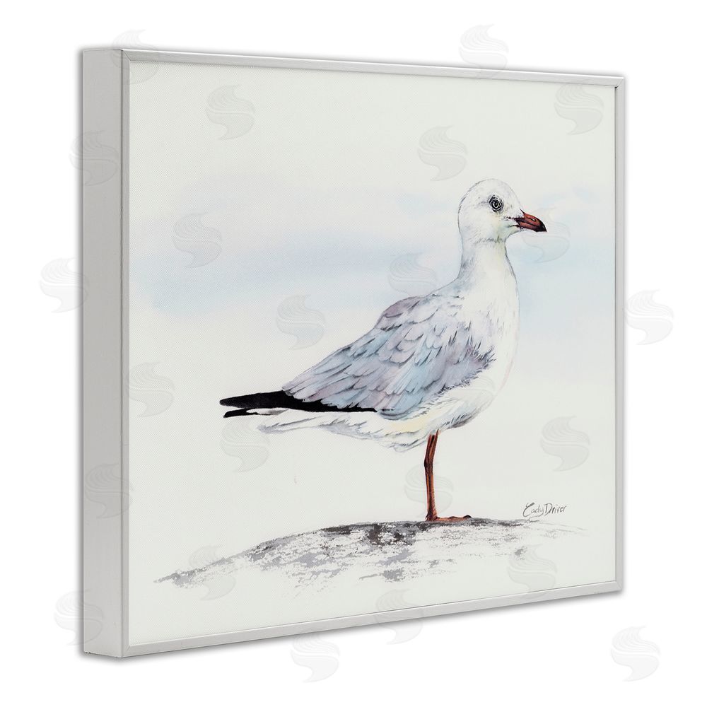 Cady Driver Seagull On Sand Portrait White Framed Giclee Wall Art Print