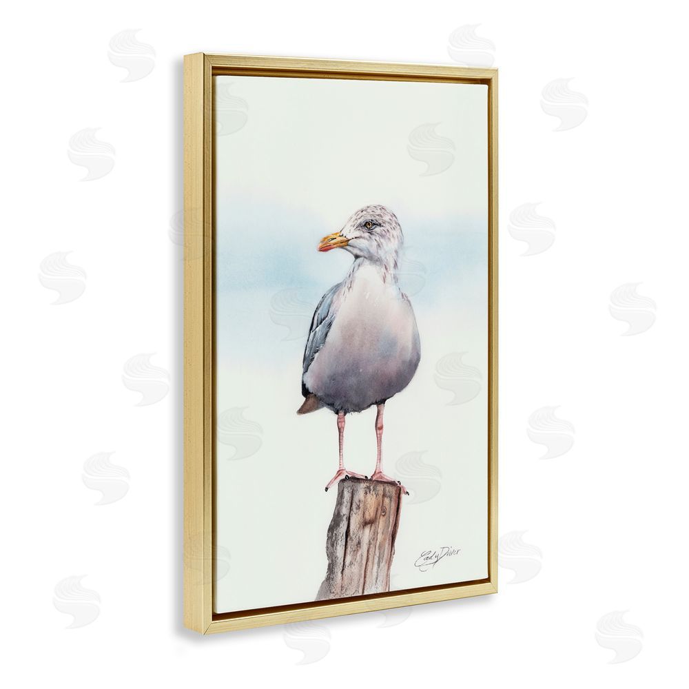 Cady Driver Seaside Seagull Perch Gold Floating Frame Canvas Wall Art Print