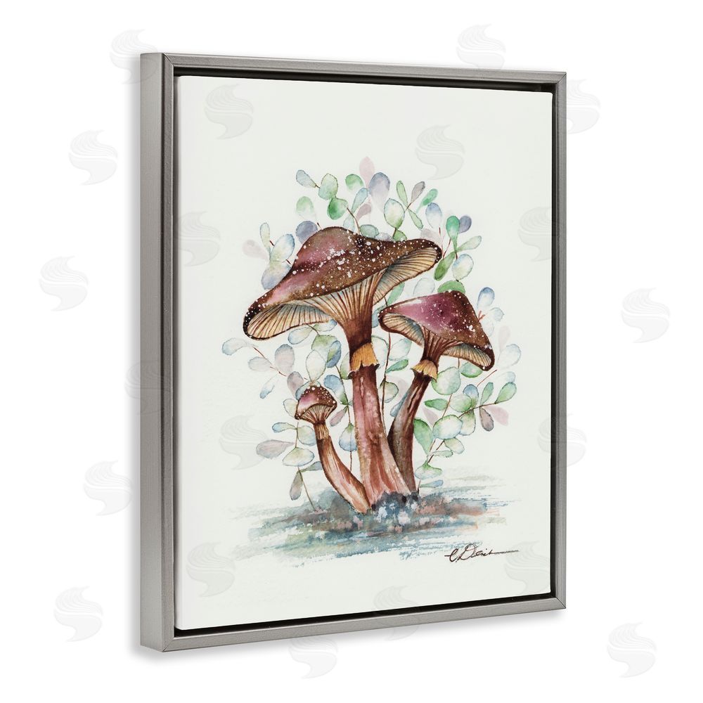 Cady Driver Earthy Fungi Mushrooms Gray Floating Frame Canvas Wall Art Print