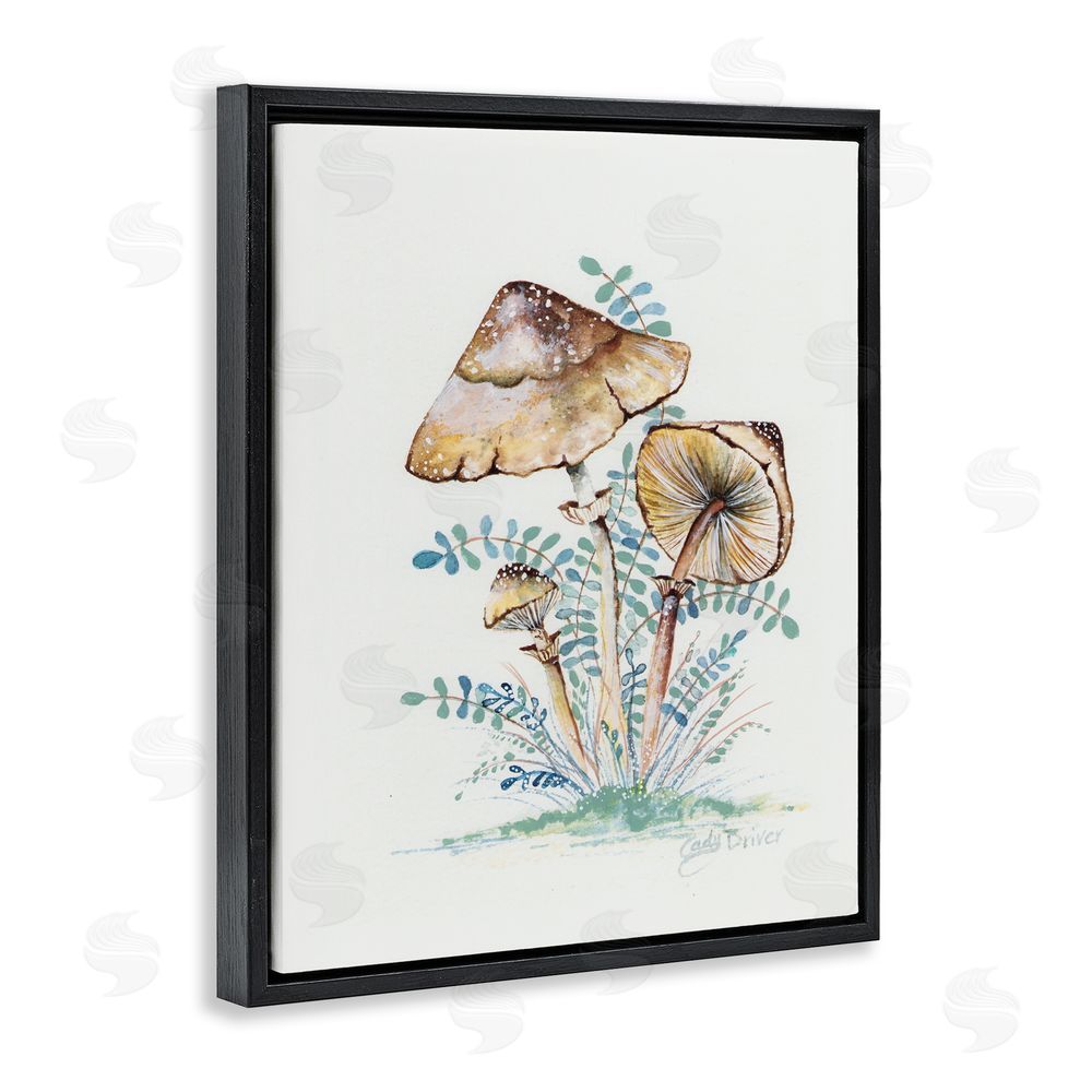 Cady Driver Natural Forest Mushrooms Trio Black Floating Frame Canvas Wall Art Print