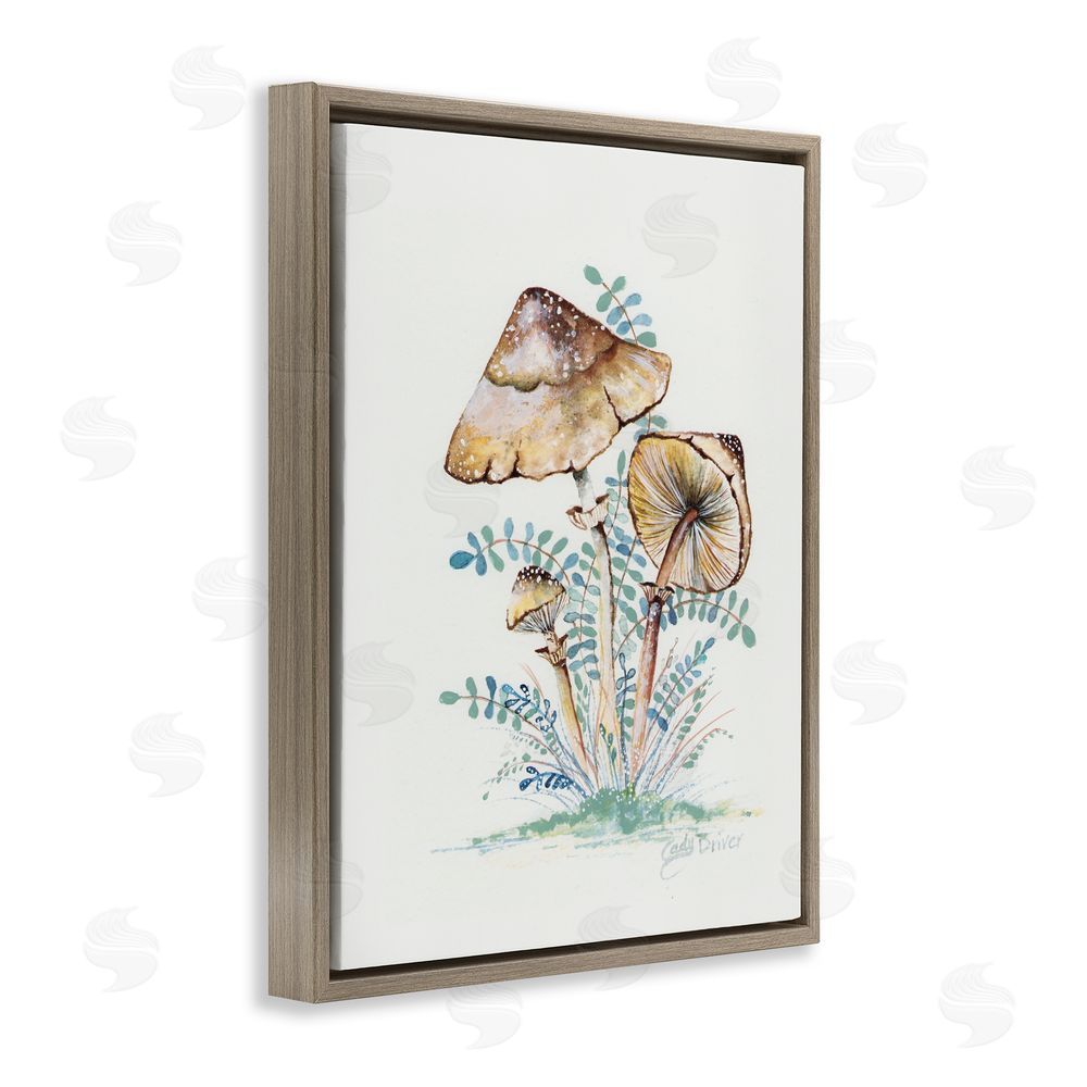 Cady Driver Natural Forest Mushrooms Trio Brown Floating Frame Canvas Wall Art Print