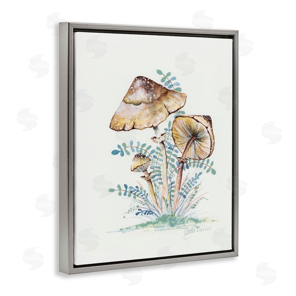 Cady Driver Natural Forest Mushrooms Trio Gray Floating Frame Canvas Wall Art Print