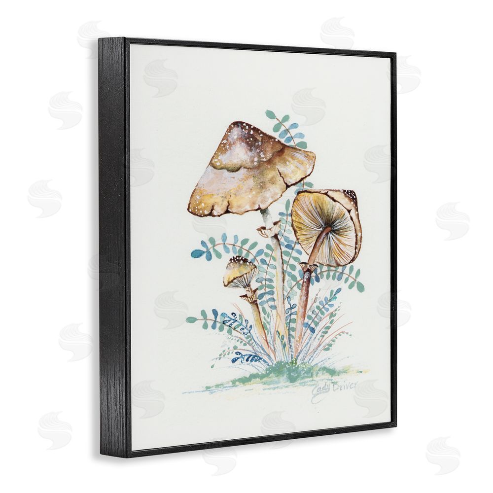 Cady Driver Natural Forest Mushrooms Trio Black Framed Giclee Wall Art Print