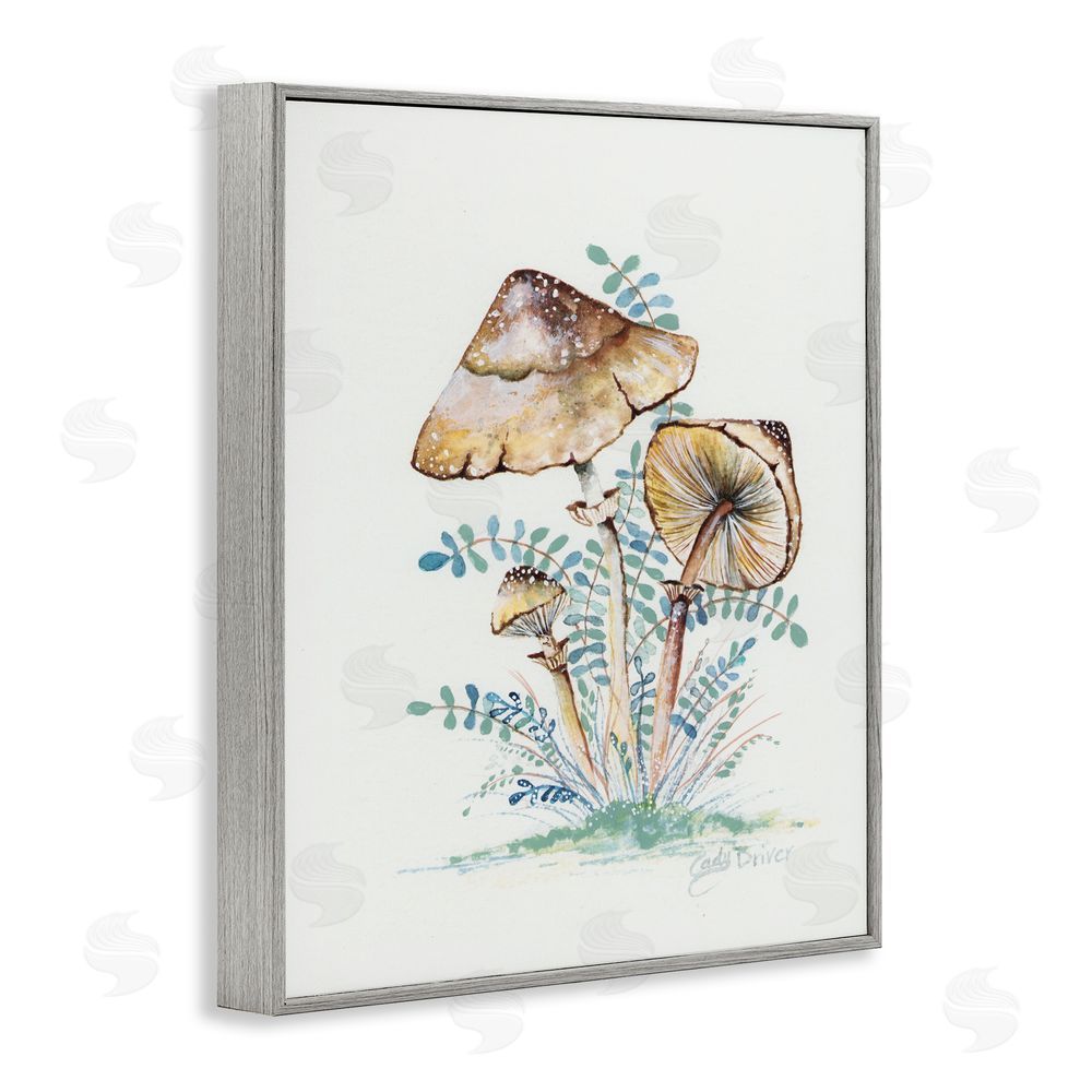 Cady Driver Natural Forest Mushrooms Trio Gray Framed Giclee Wall Art Print