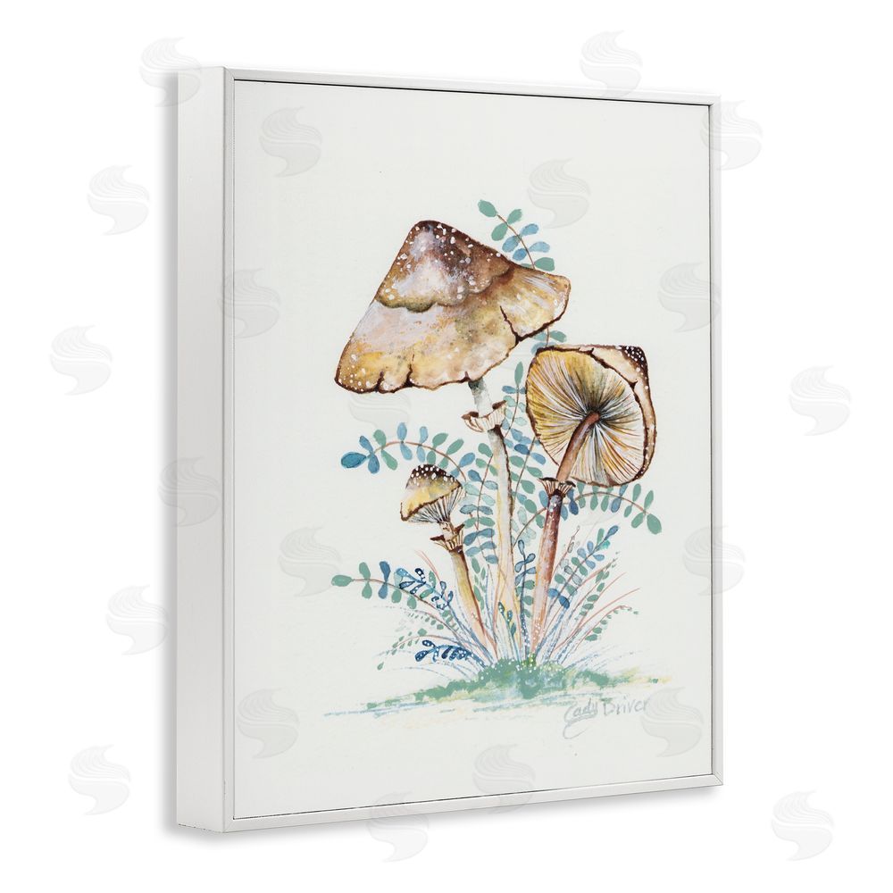 Cady Driver Natural Forest Mushrooms Trio White Framed Giclee Wall Art Print