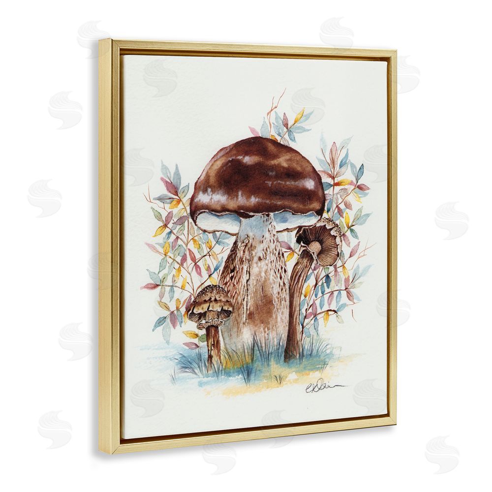 Cady Driver Woodland Mushrooms Triplet Gold Floating Frame Canvas Wall Art Print