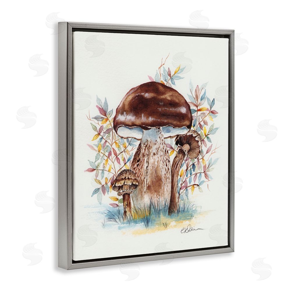 Cady Driver Woodland Mushrooms Triplet Gray Floating Frame Canvas Wall Art Print