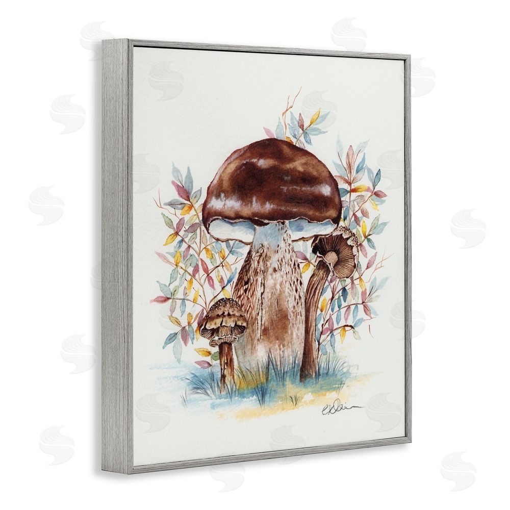 Cady Driver Woodland Mushrooms Triplet Gray Framed Giclee Wall Art Print