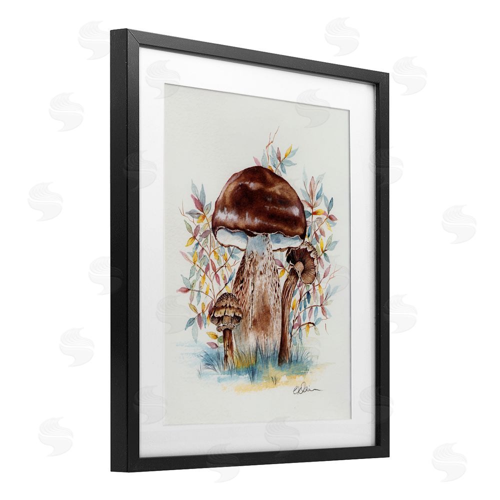 Cady Driver Woodland Mushrooms Triplet Black Framed Print Under Glass with White Mat Wall Art