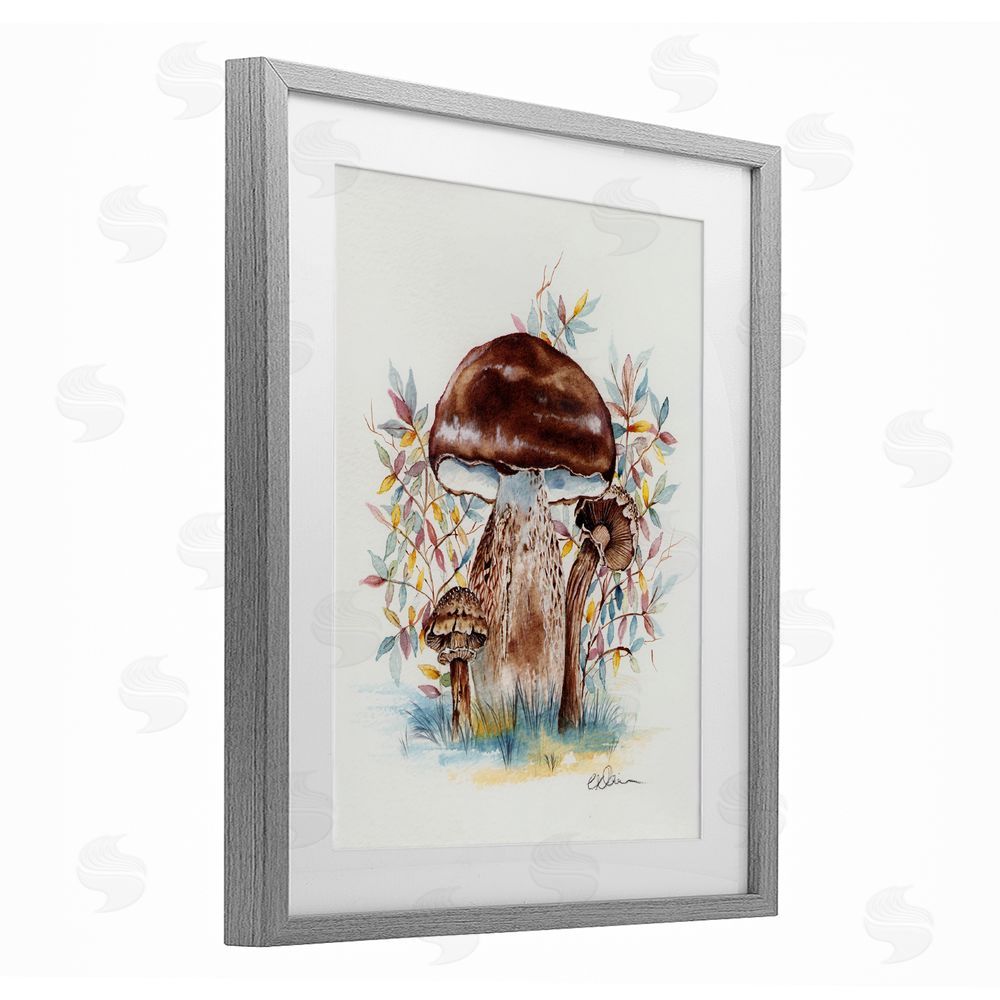 Cady Driver Woodland Mushrooms Triplet Gray Framed Print Under Glass with White Mat Wall Art