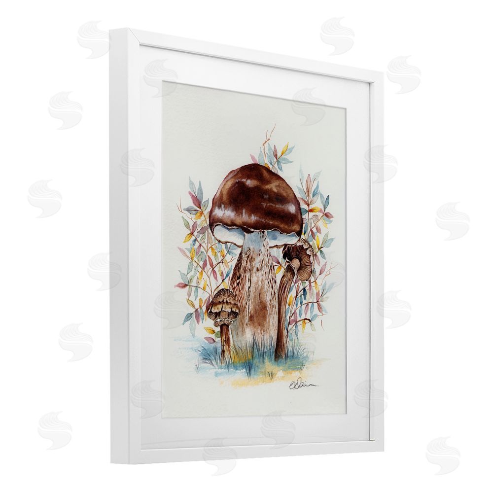 Cady Driver Woodland Mushrooms Triplet White Framed Print Under Glass with Mat Wall Art