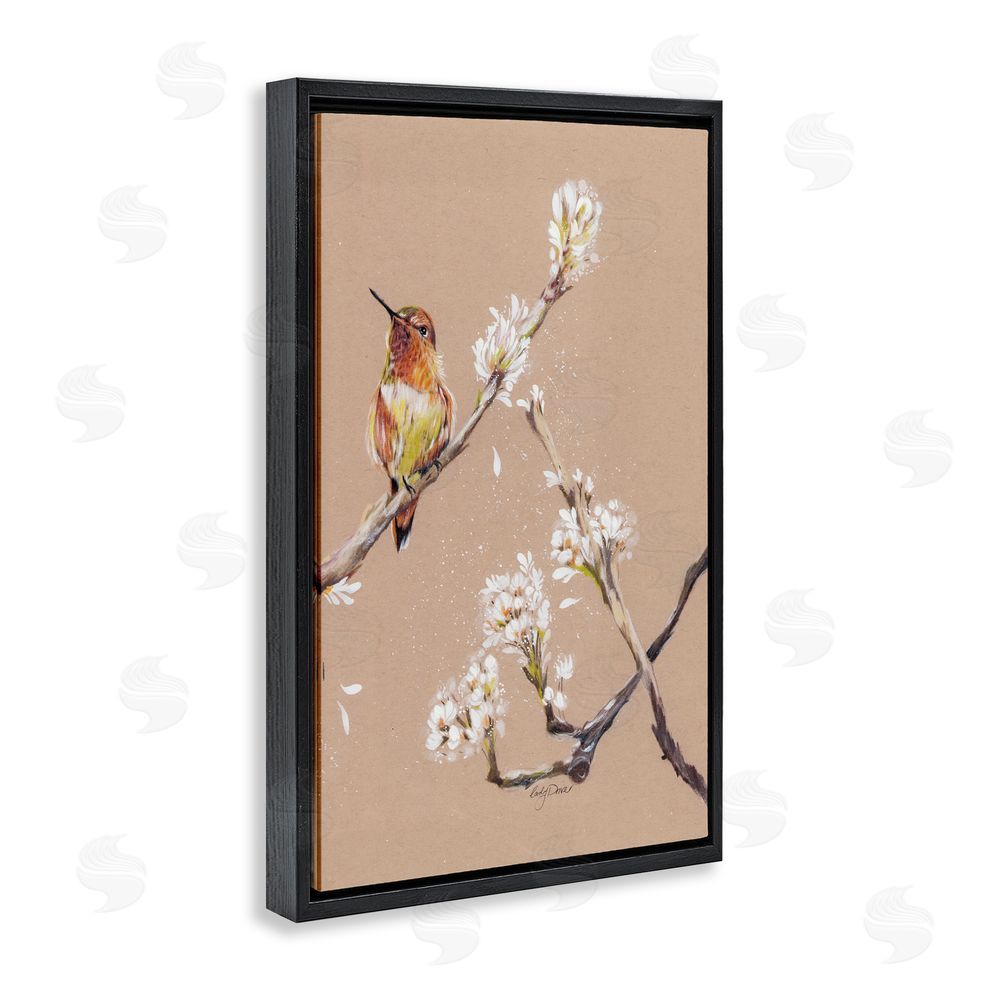 Cady Driver Resting Hummingbird on Branch Black Floating Frame Canvas Wall Art Print