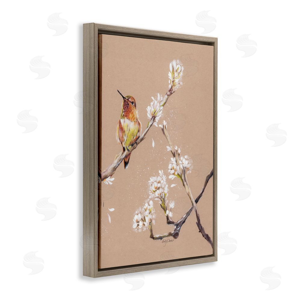 Cady Driver Resting Hummingbird on Branch Brown Floating Frame Canvas Wall Art Print