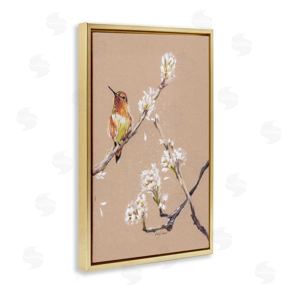 Cady Driver Resting Hummingbird on Branch Gold Floating Frame Canvas Wall Art Print