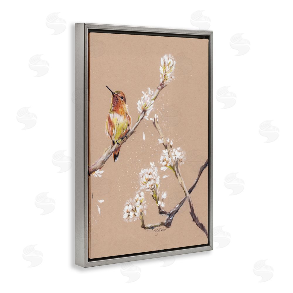 Cady Driver Resting Hummingbird on Branch Gray Floating Frame Canvas Wall Art Print