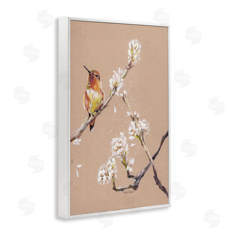 Cady Driver Resting Hummingbird on Branch White Framed Giclee Wall Art Print