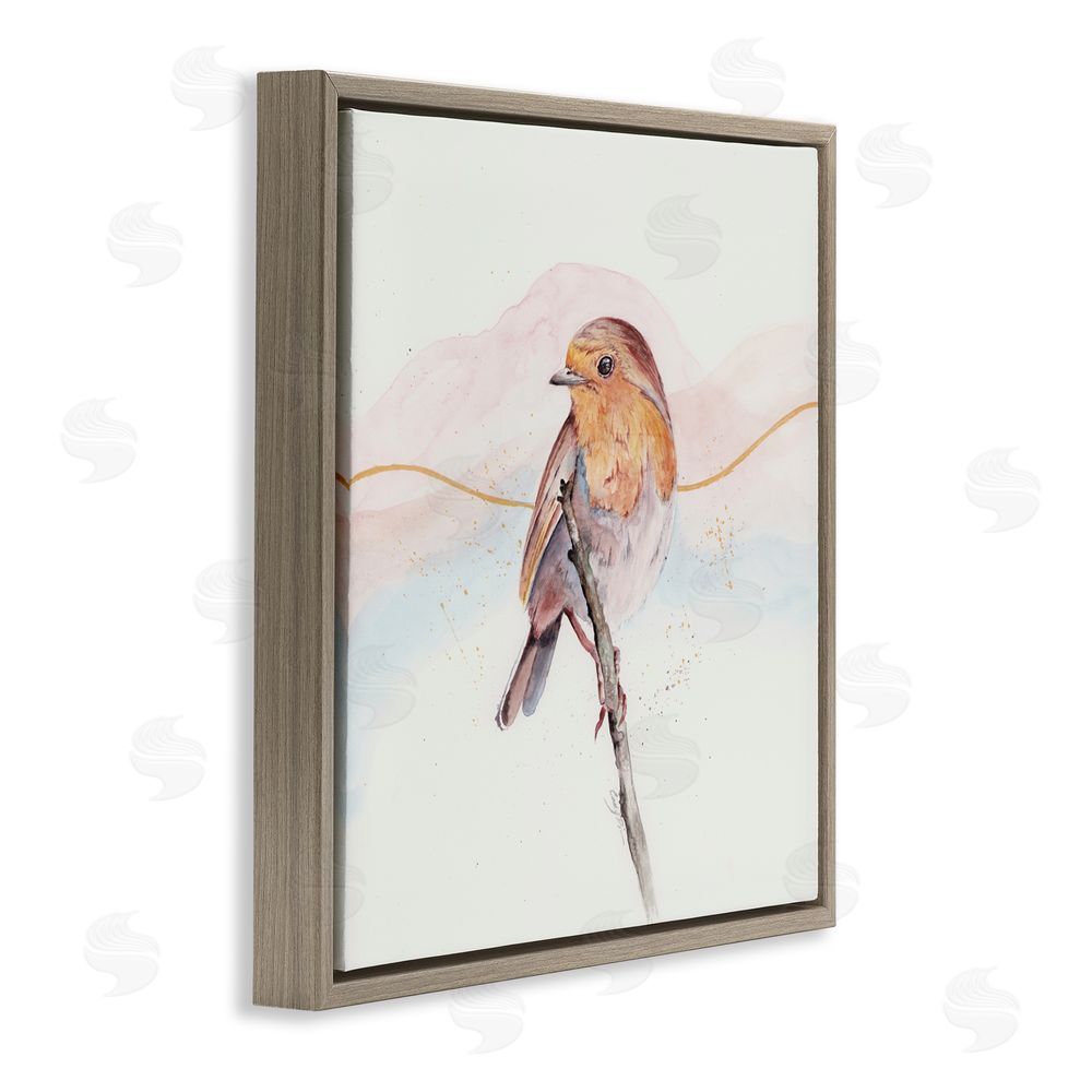 Cady Driver Songbird Perched Subtlety Brown Floating Frame Canvas Wall Art Print