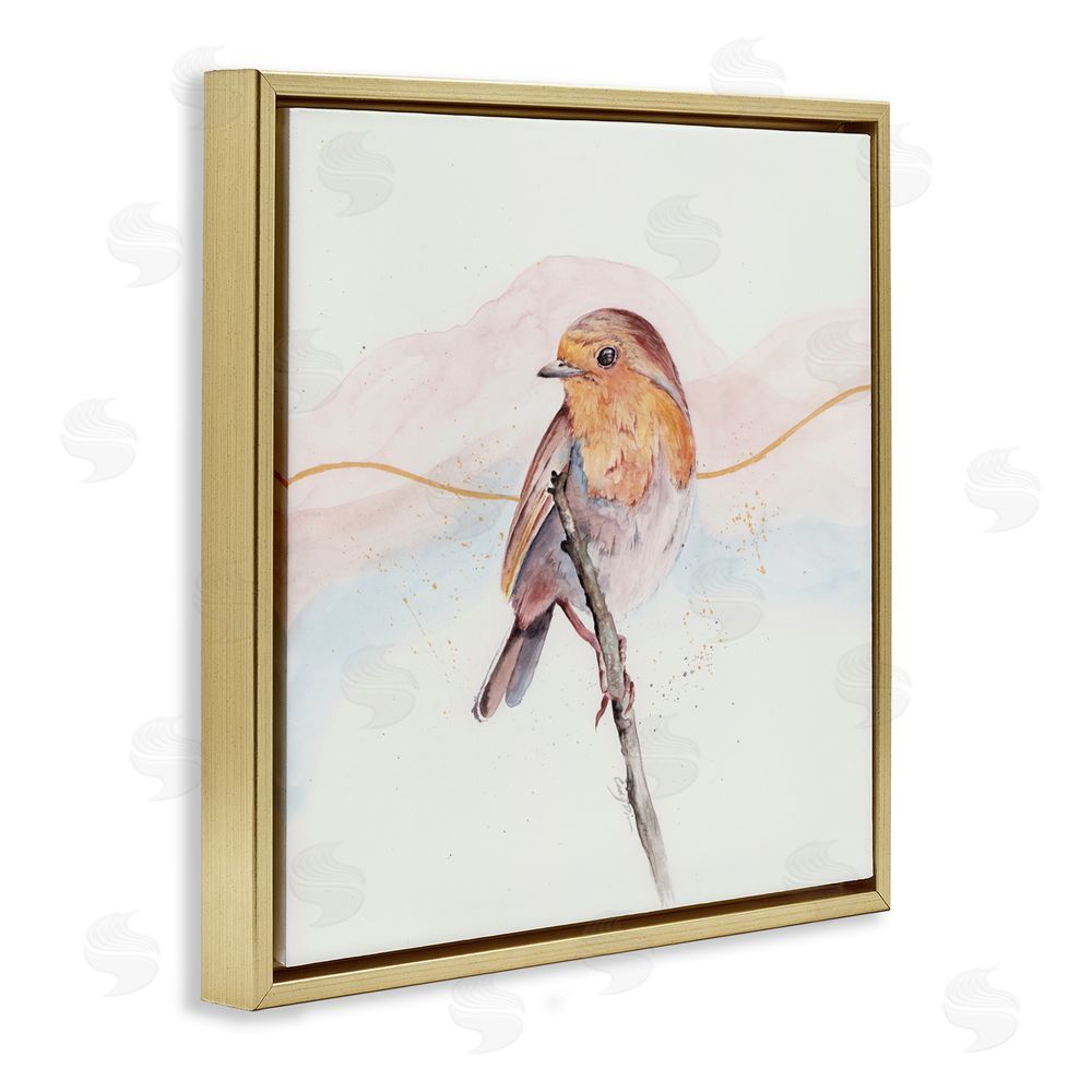 Cady Driver Songbird Perched Subtlety Gold Floating Frame Canvas Wall Art Print