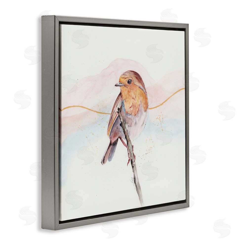Cady Driver Songbird Perched Subtlety Gray Floating Frame Canvas Wall Art Print