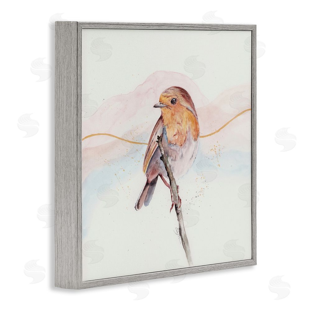 Cady Driver Songbird Perched Subtlety Gray Framed Giclee Wall Art Print