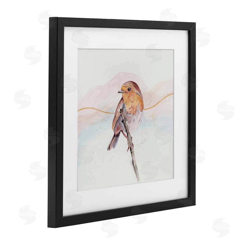Cady Driver Songbird Perched Subtlety Black Framed Print Under Glass with White Mat Wall Art