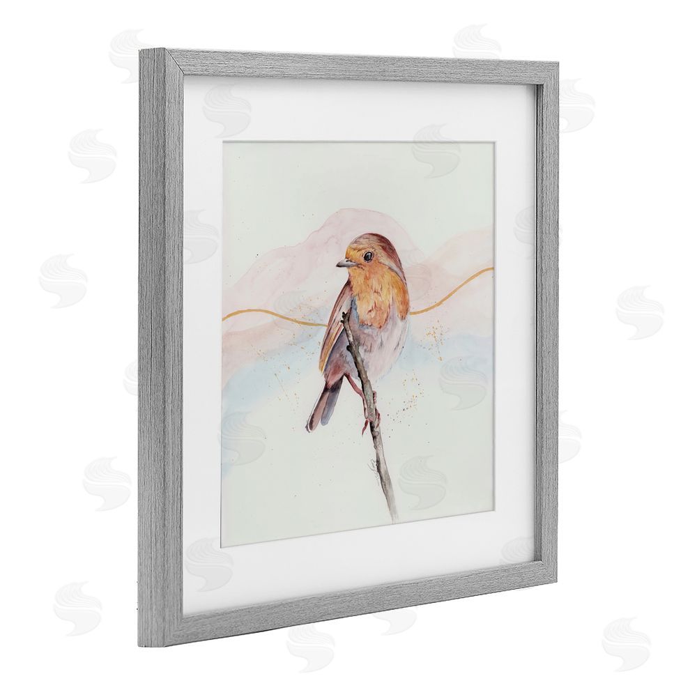 Cady Driver Songbird Perched Subtlety Gray Framed Print Under Glass with White Mat Wall Art