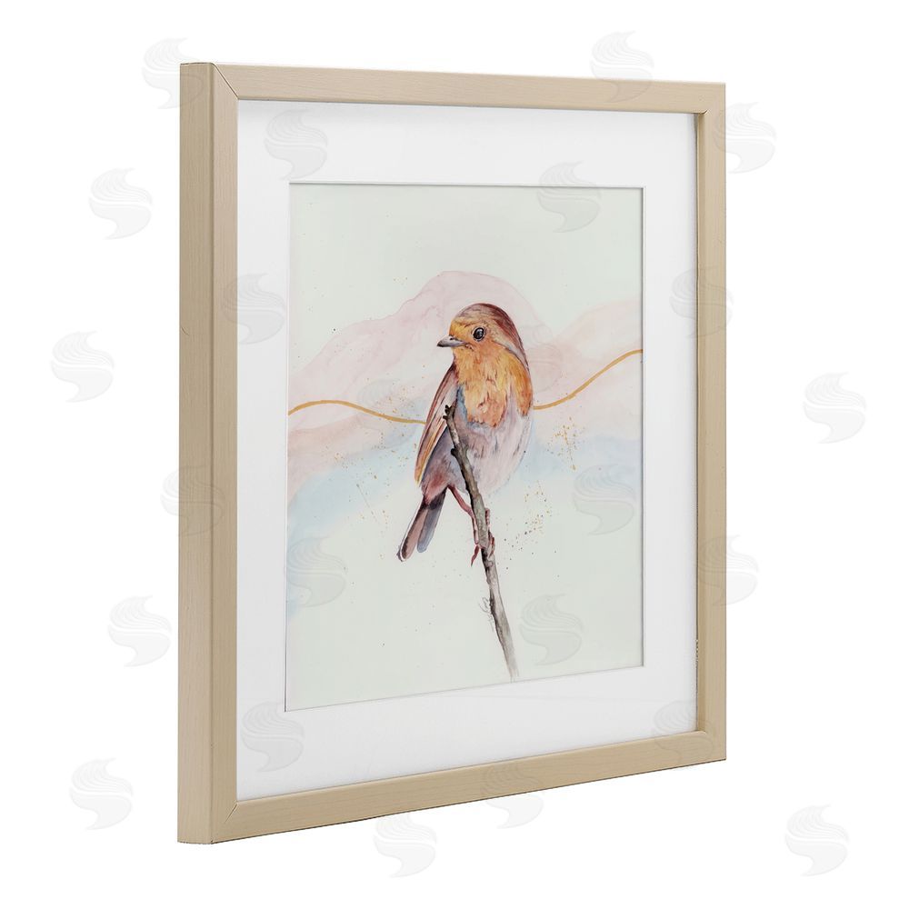 Cady Driver Songbird Perched Subtlety Birch Framed Print Under Glass with White Mat Wall Art