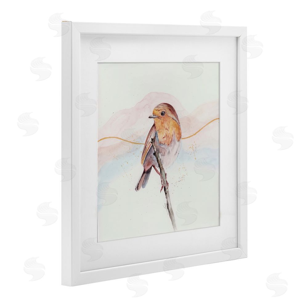 Cady Driver Songbird Perched Subtlety White Framed Print Under Glass with Mat Wall Art